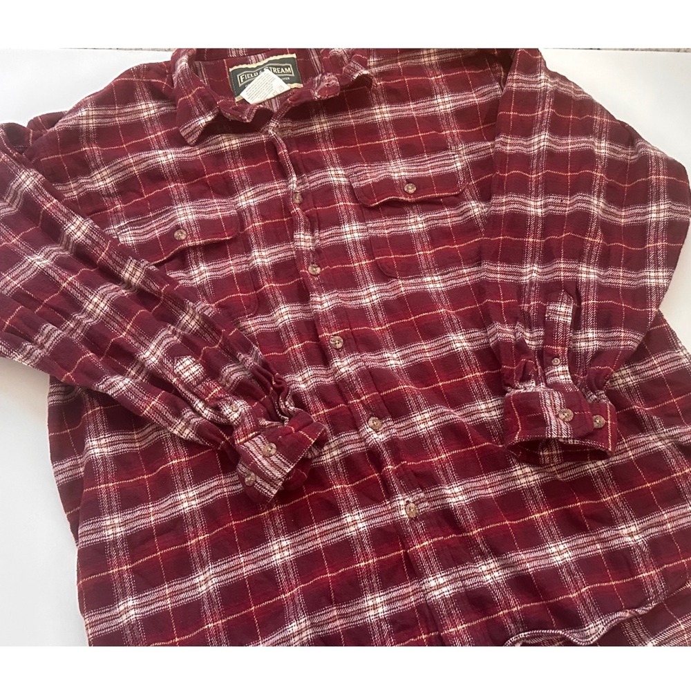 Field & Stream‎ Mens XXL Red Plaid Flannel Button Down Shirt Cotton Long Sleeve